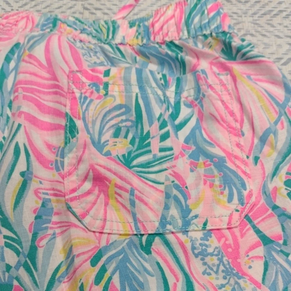 Lilly Pulitzer 100% linen Pink and Blue Tropical Pants - Picture 5 of 16